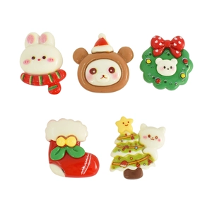 Five cute Christmas resin charms including reindeer, bunny and tree for DIY crafts