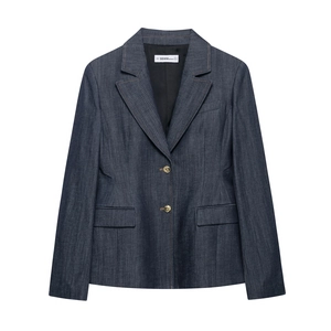Blazer Di Denim Da Donna Giacca Bottoni Dorati Collo A Revers Vestibilità Ampia Poliestere Denim