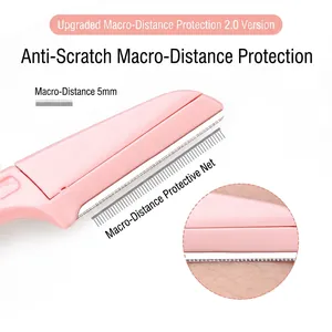 Pink safety folding eyebrow razor with 5mm macro protective mesh for beginners