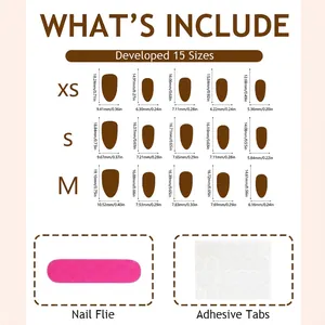 Size guide for short almond press-on nails with leopard French tips and sizing charts