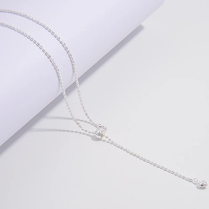Italian S925 sterling silver olive bead necklace with adjustable heart charm and shiny finish