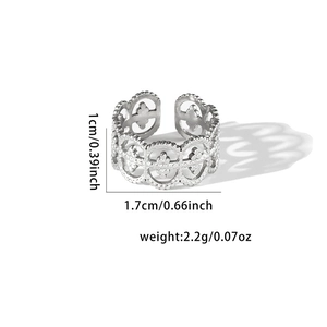 Detailed size and weight chart for the silver hollow titanium steel open ring for women