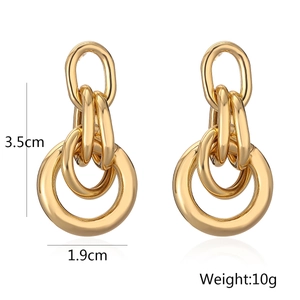Polished gold geometric tiered link earrings, size 3.5cm by 1.9cm and 10g weight