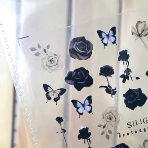 Gothic Dark Rose And Butterfly Nail Art Stickers Ultra Thin Adhesive Matte Flower Design Retro Romantic Style Nail Decals
