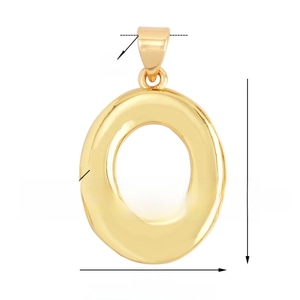 Polished gold oval pendant with dimensions 24mm x 20mm and 3mm top hanging hole