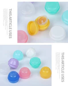 Colorful mushroom-shaped plastic cream jars in various sizes with inner lids for cosmetics