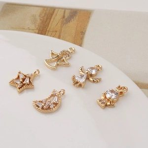 Gold plated angel star moon pendants with cubic zirconia for DIY jewelry making