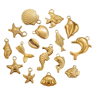 Golden stainless steel ocean pendants collection with seashell and starfish shapes