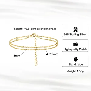 Bracciale a doppio strato in argento sterling S925 con maglie stile bamboo