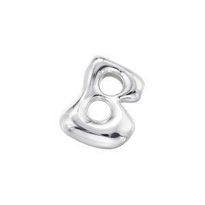 Macro shot of silver metal letter B bubble pendant with polished mirror finish texture