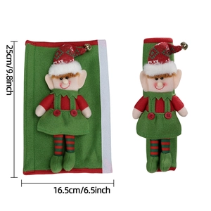 Christmas elf refrigerator handle covers with plush dolls and bells on white background