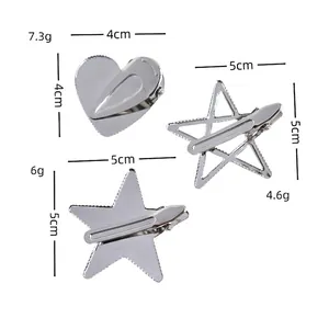 Fermagli per capelli in metallo lucido a forma di cuore e stella con misure e peso