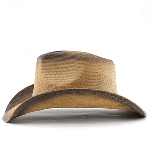 Detail of woven straw cowboy hat showing gradient texture and classic pinched crown