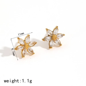 Luxurious stainless steel floral stud earrings with marquise-cut zircon stones