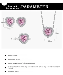 Detail of 925 silver set with pink heart-shaped carbon diamonds and halo setting