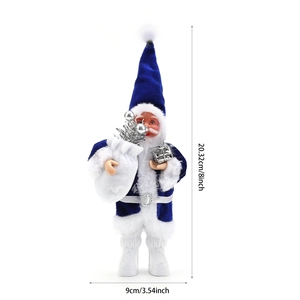 Detail view of 8-inch blue Christmas Santa figurine showing precise dimensions and fabric texture