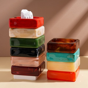 Exaggerated retro square acrylic bangles in marble and solid colors stacked set