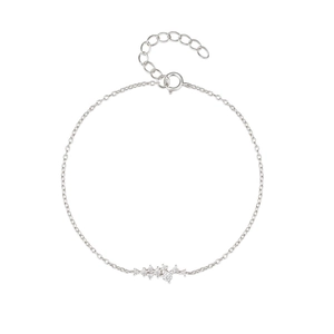 Detail of silver S925 bracelet with cubic zirconia cluster and adjustable spring clasp