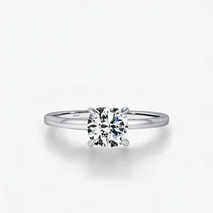 Moissanit Ring 925 Sterling Silber Vier-Krappen-Fassung Brillant-Schliff Verlobung Hochzeit Schmuck Damen