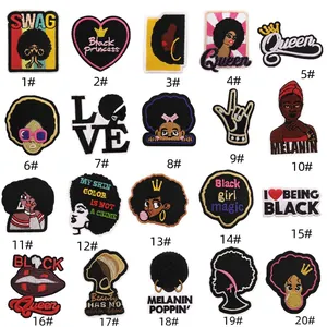 20-piece set of Black Girl Magic iron-on embroidery patches with diverse cultural designs