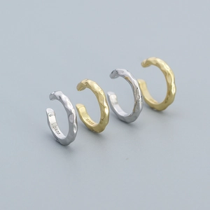 925 Sterling Silver Ear Cuffs Minimalist Hammered Irregular Texture Non Pierced Jewelry For Women