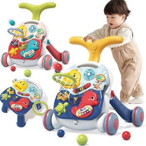 Multifunctional 2-in-1 baby walker and activity table with music keys and ball hoop