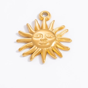 18k gold plated stainless steel sun face charm pendant for DIY jewelry making