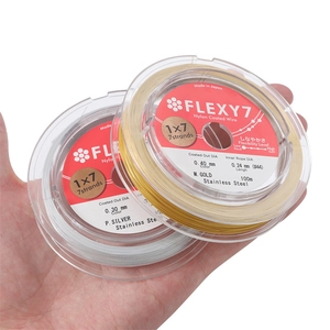 Detailed view of 0.30mm and 0.40mm nylon coated stainless steel beading wire on spools