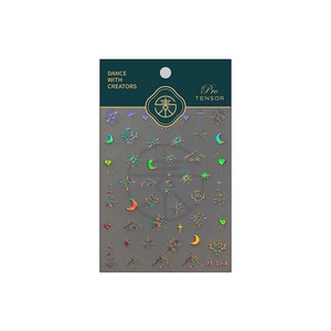 Holographic sun moon stars nail stickers M-164 with gold foil glitter finish