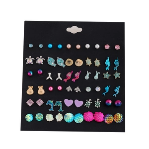 Ocean Theme Stud Earrings Alloy Resin Faux Artificial Pearl Stainless Steel Earring Post Dolphin Sea Turtle Shell Starfish Women