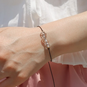Handmade woven black cord bracelet with irregular natural clear crystal stones