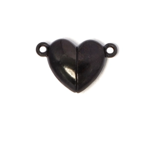 Detail of black heart magnetic clasp with dual connector rings for jewelry making