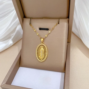 Luxury gold oval Virgin Mary pendant necklace with rhinestones on white silk