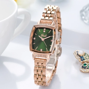 Gedi Women Luxury Square Quartz Watch Rose Gold Stainless Steel Strap Rhinestone Elegant Waterproof Ladies Wristwatch
