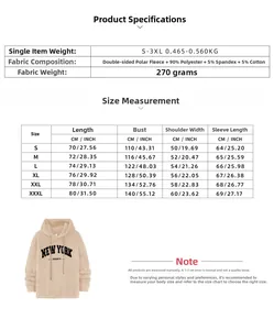 Gedetailleerde maattabel voor 3D-hoodie met stofspecificaties en afmetingen