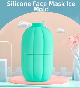 Mint green capsule-shaped silicone ice roller with water inlet for facial cooling massage