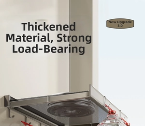 Detail of grey folding wall rack showing heavy-duty load capacity with water jugs