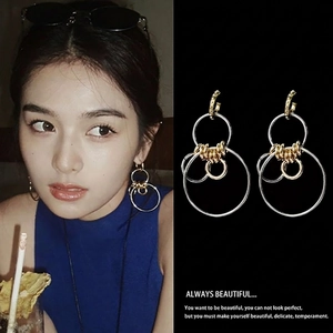 Boucles D'oreilles Pendantes Géométriques À Cercles Multiples Avec Tige Argent Sterling 925 Bijoux De Mode Bicolores Or Argent