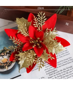 Detalle de flor de Pascua roja de 13 cm con bordes y núcleo de purpurina dorada