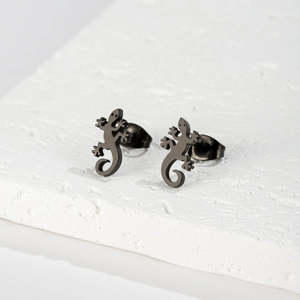 Boucles d'oreilles punk gecko en acier inoxydable noir avec design de lézard