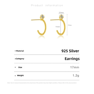 Detailed specs of S925 silver twist rope hoop earrings with zircon, 17mm gold finish