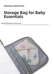 Detail of portable diaper pad with mesh storage pocket and smooth zipper closure