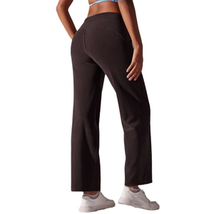 Pantalones jogger de pana marrón oscuro para mujer con cintura alta y tela acanalada
