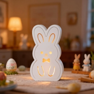Minimalist white rabbit night light mold for DIY resin art with warm yellow LED glow