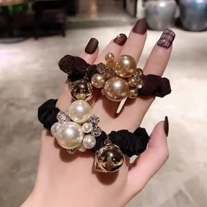 Elegant Faux Artificial Pearl Rhinestone Hair Ties Scrunchies For Women Girls Korean Style Elastic Hair Bands Bowknot Accessories