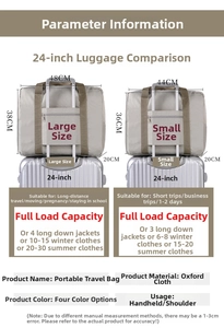 Size chart for Oxford cloth folding travel bags showing large and small dimensions