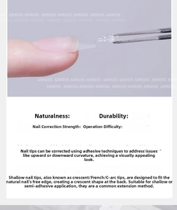 Macro detail of applying ultra-thin clear C-arc nail tips for French half-cover correction