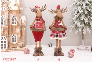 Detailed Christmas elk plush dolls with telescopic legs in festive red and plaid outfits
