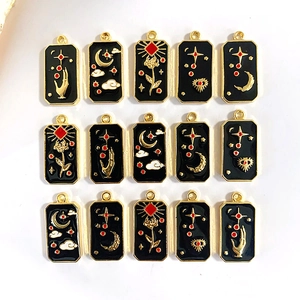 Alloy Enamel Tarot Card Pendants Rectangular Mystical Celestial Moon Star Eye For DIY Jewelry Making Necklace Earrings