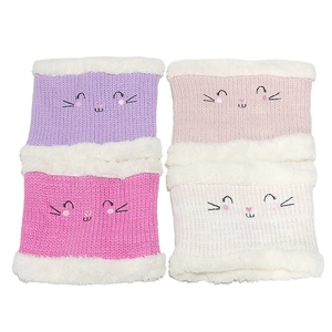 Winter kids knitted snood scarf with cute cat embroidery in four assorted colors